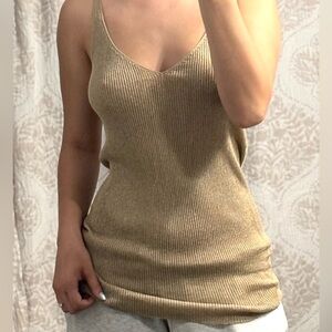 Ribbed V-Neck Tank Top in Gold